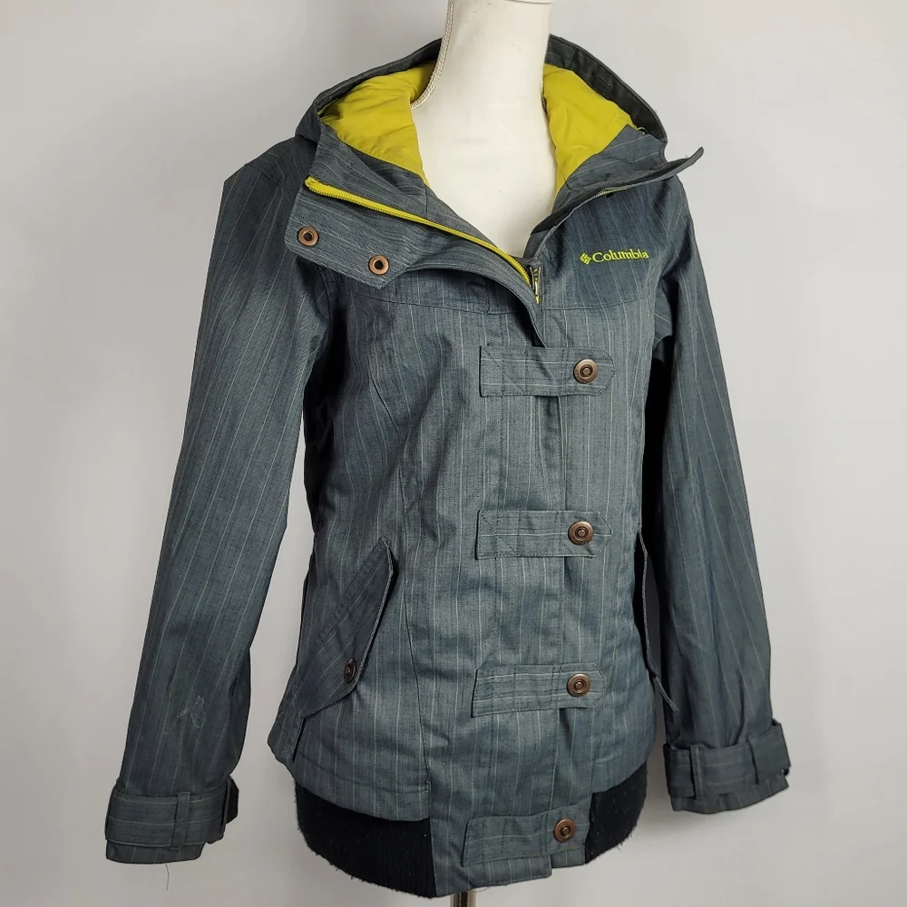 Columbia Gray Yellow Striped Ski Snowboard Coat Size Small In Women's